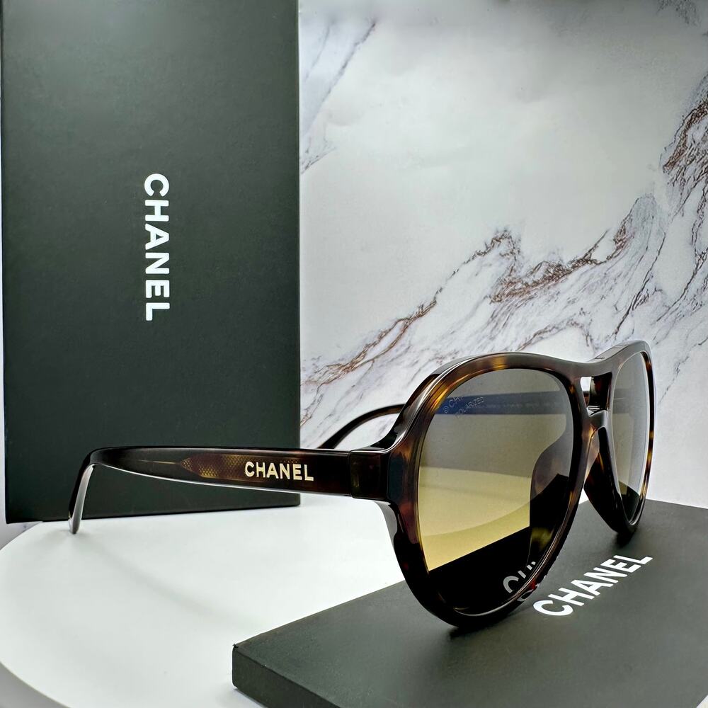 New CHANEL Sunglasses Brown Havana Polarized Lens Pilot Aviator - Picture 9 of 16